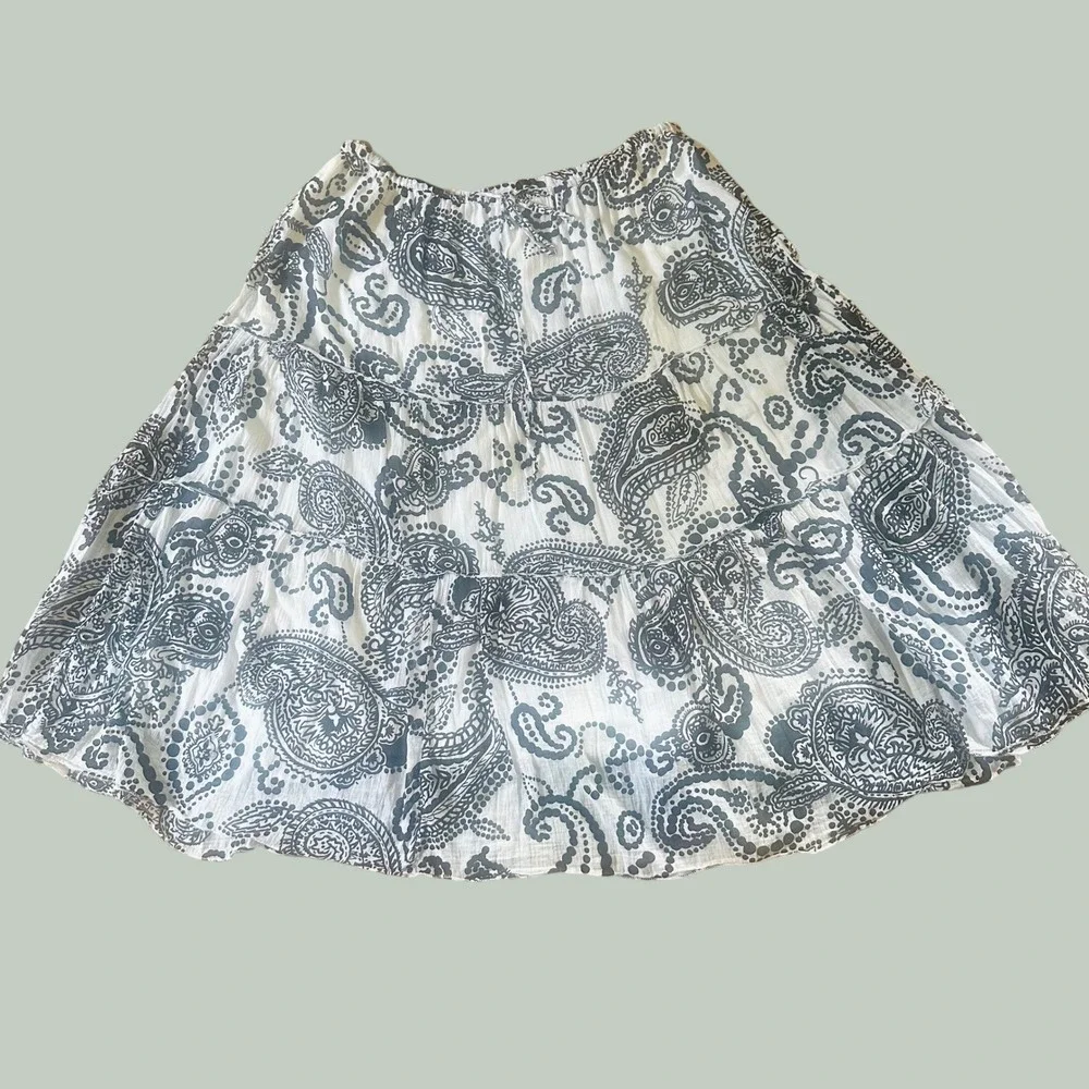 Tiered Paisley Cotton Midi Skirt Boho Flowy Bobbie Brooks Black White 2X